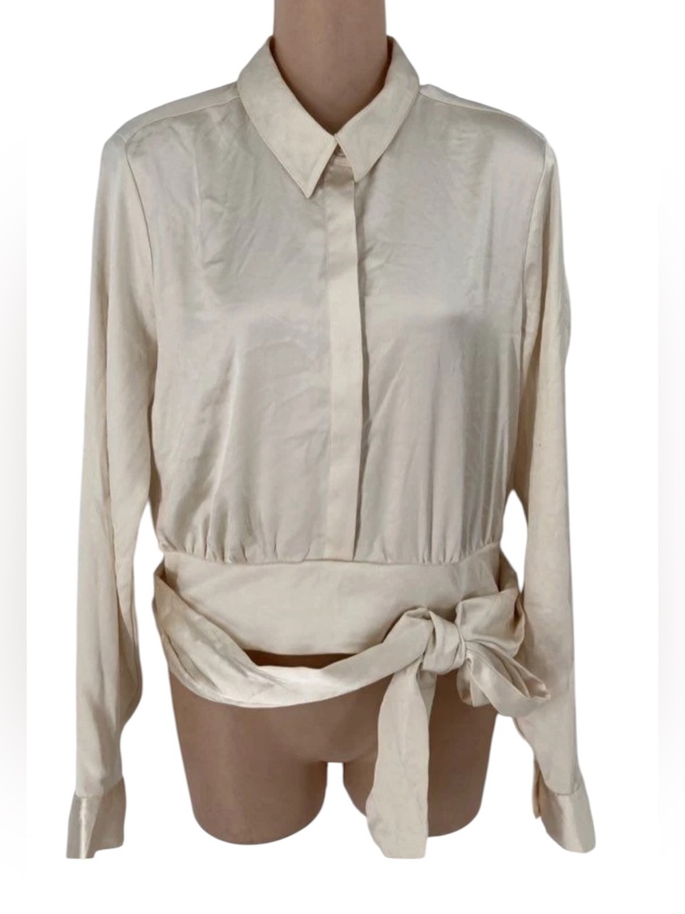 Express Portofino Satin Tie Waist Top